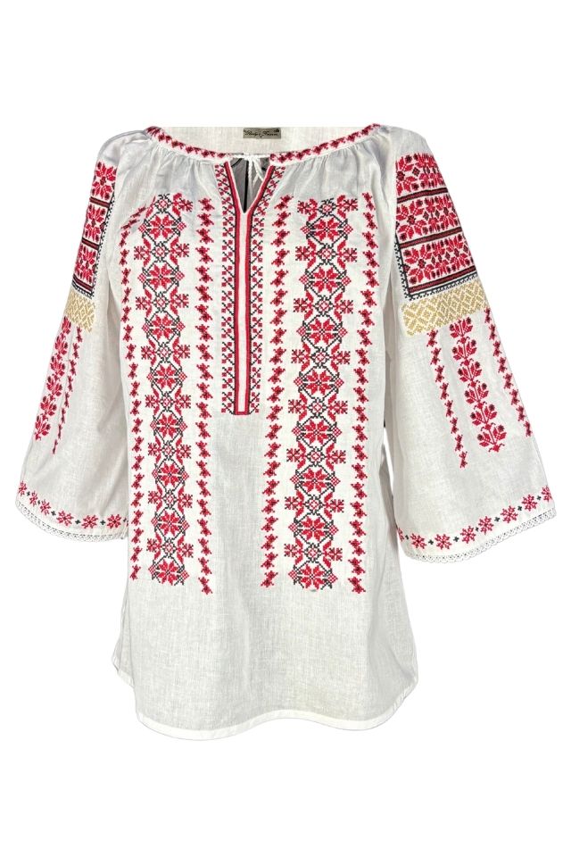 Bluza dama tip ie 257 alb/rosu bordo