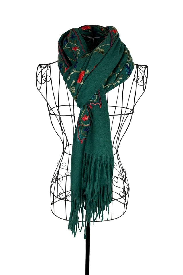 Fular dama de lux brodat colorat verde