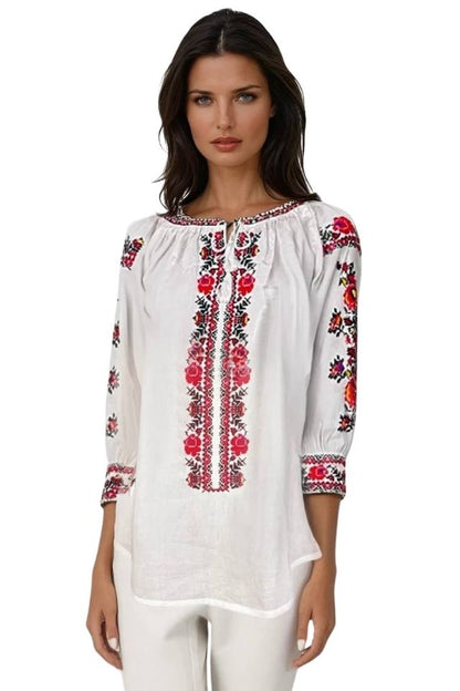 Bluza dama tip ie R256  alb optic/rosu bordo