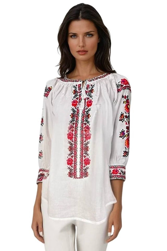 Bluza dama tip ie R256  alb optic/rosu bordo