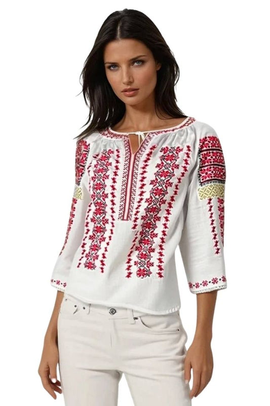 Bluza dama tip ie 257 alb/rosu bordo