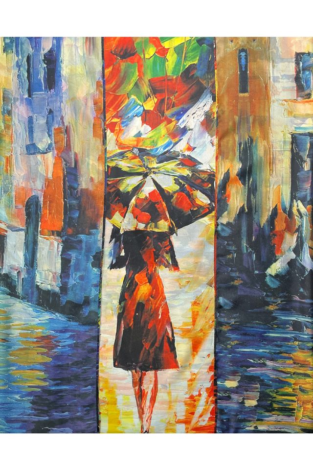 Esarfa patrata FP dama, Dacali, rosu/ albastru, 70x70 cm
