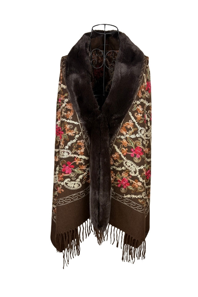 Fular dama tip poncho de lux maro inchis