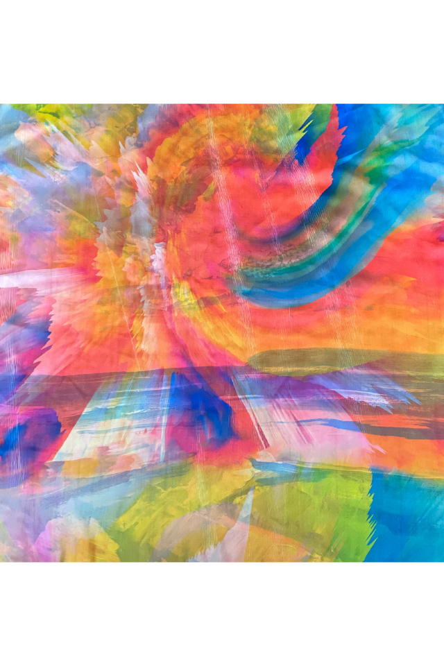 Esarfa patrata CA dama, albastru glossy/ portocaliu, 70x70 cm