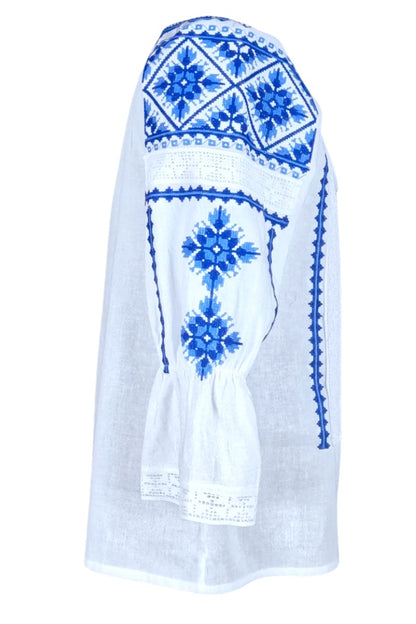 Bluza tip ie dama RDB2, alb cocos/albastru