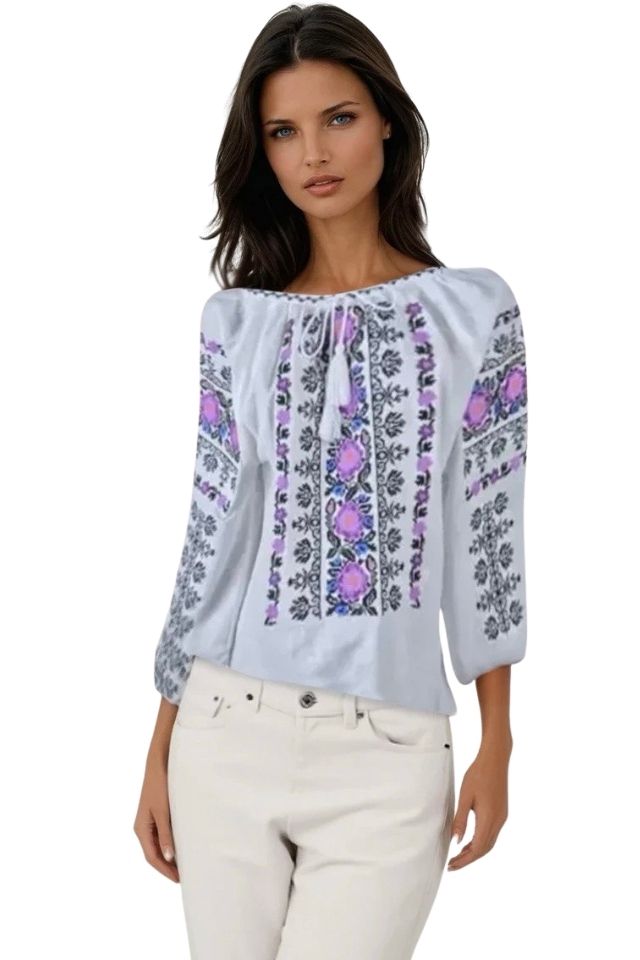 Bluza dama tip ie RD24, alb/mov