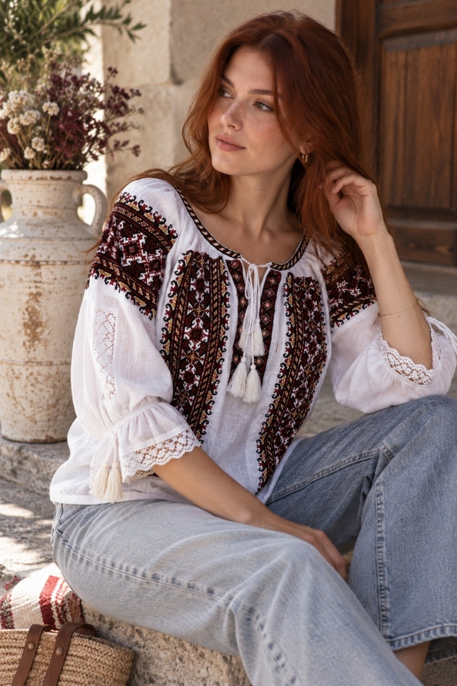 Bluza dama O26F alb/rosu