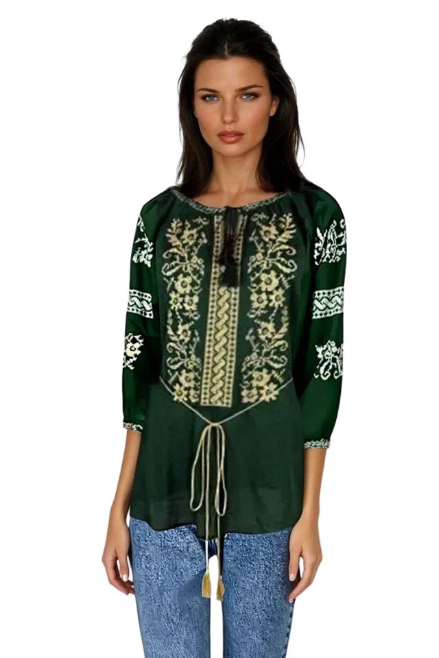 Bluza tip ie dama R24, verde/auriu