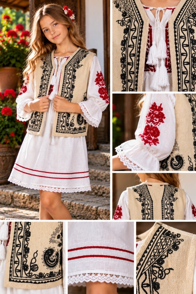 Vesta fete CPOF crem/negru