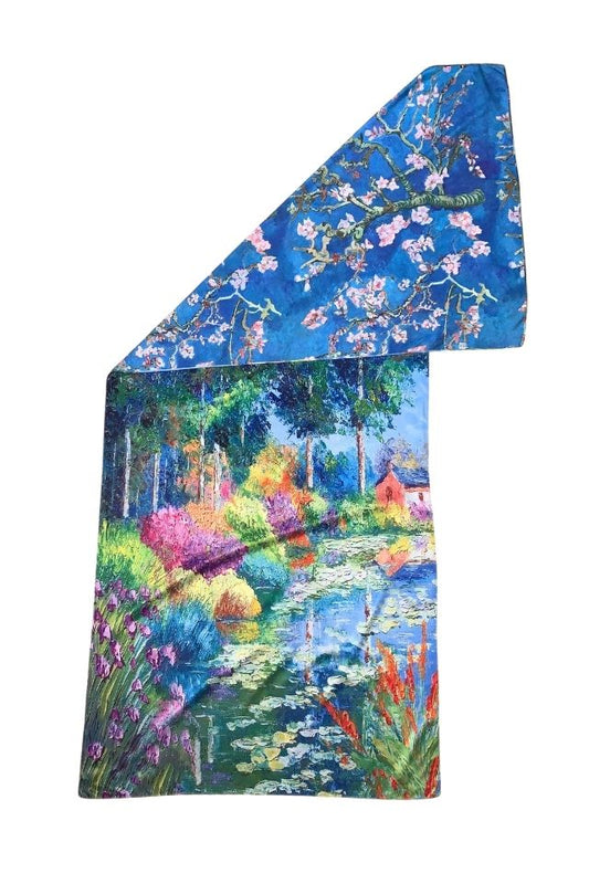 Esarfa tip sal doua fete pictata LP, Dacali, matase, mov/bleu, 180x70cm