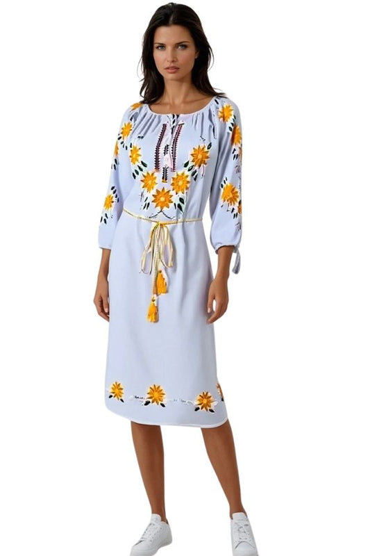 Rochie dama casual RDF, alb/galben