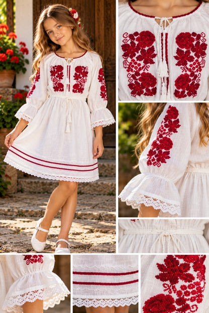 Rochie fete N alb/rosu bordo