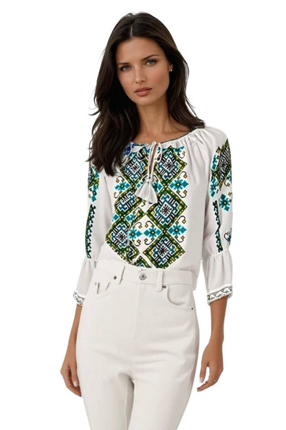 Bluza dama tip ie 257 alb/verde