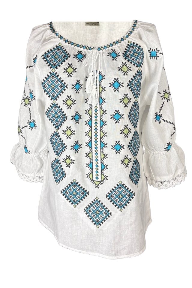Bluza dama O25 alb/albastru deschis