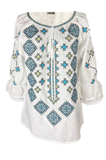 Bluza dama O25 alb/albastru deschis