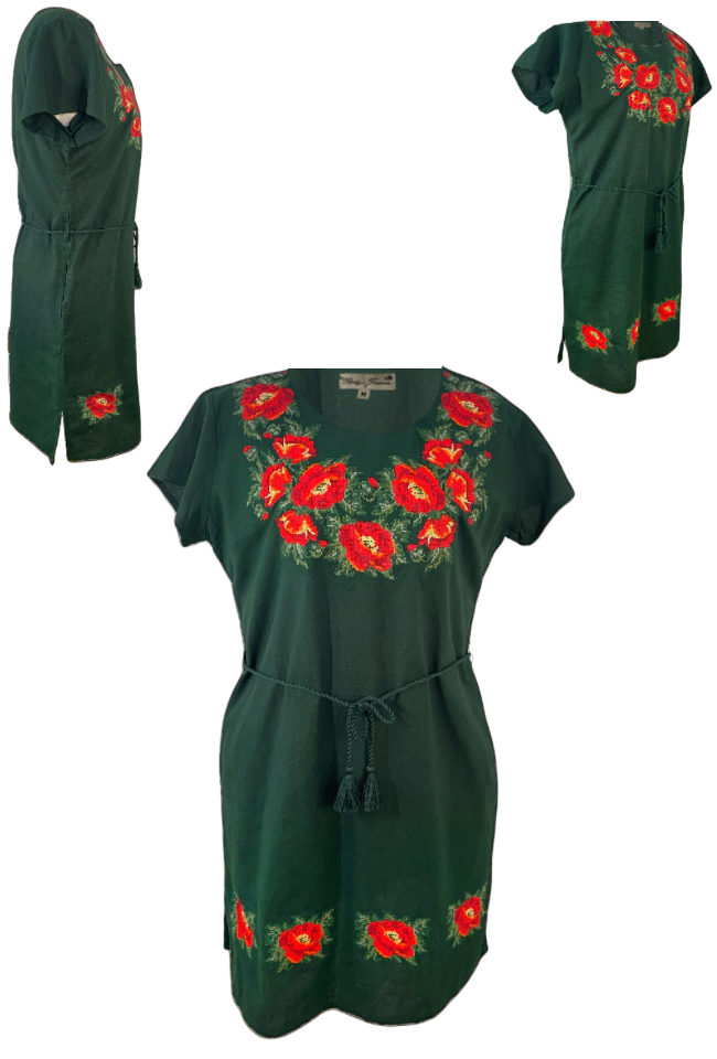 Rochie casual dama R777, verde/rosu