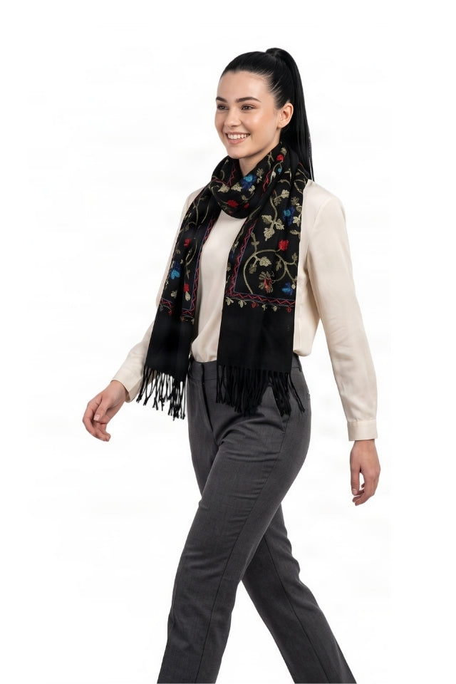Fular dama de lux brodat colorat negru