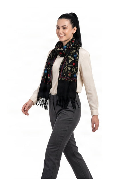 Fular dama de lux brodat colorat negru