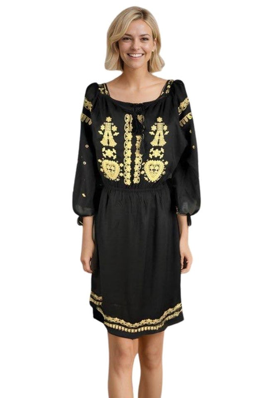 Rochie traditionala dama RL25 negru/bej