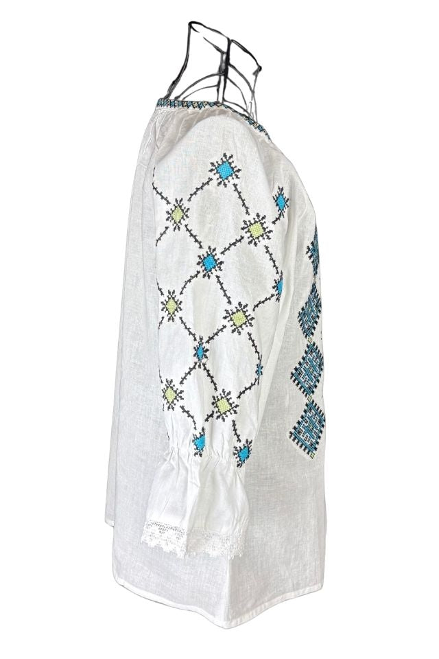 Bluza dama O25 alb/albastru deschis