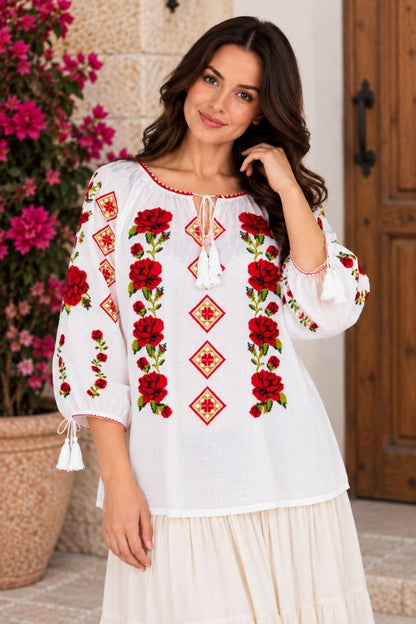 Bluza dama SE26F alb/rosu