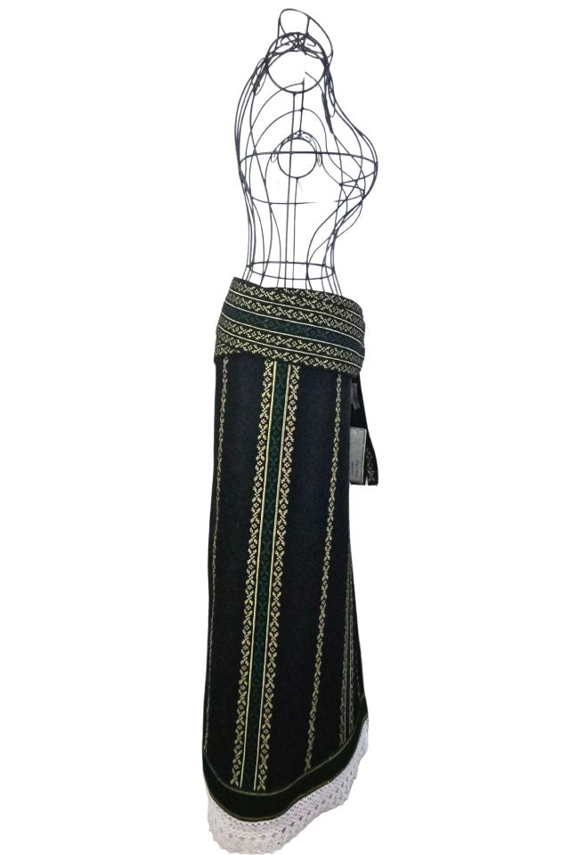 Fusta dama tip catrinta cu broderie traditionala one size, negru/verde