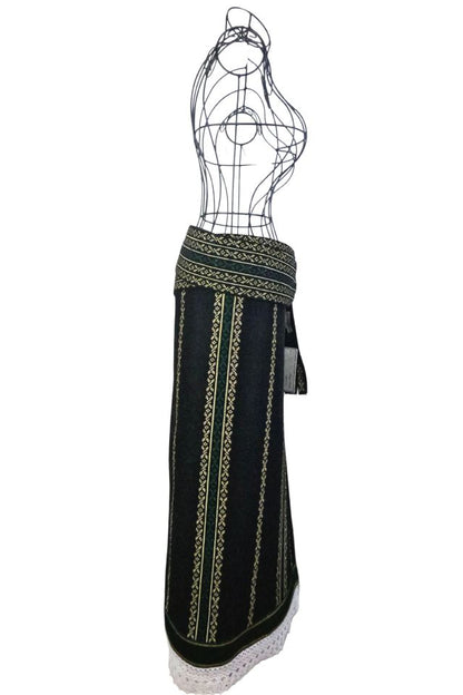 Fusta dama tip catrinta cu broderie traditionala one size, negru/verde