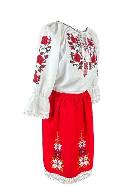 Rochie fete F26 tip costum alb/rosu