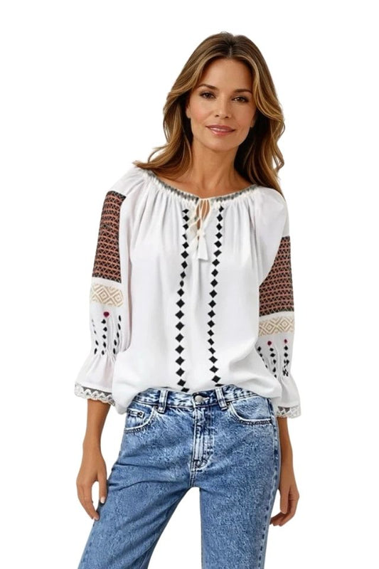 Bluza tip ie dama R25 alb optic/rosu bordo