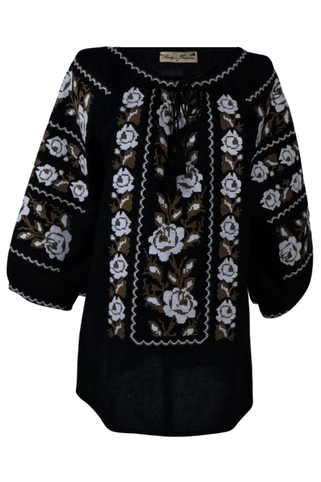 Bluza tip ie dama B2, negru antichizat/maro