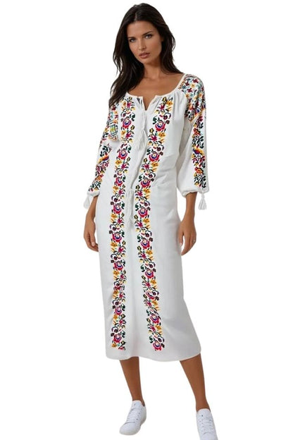 Rochie traditionala dama R25 alb/galben