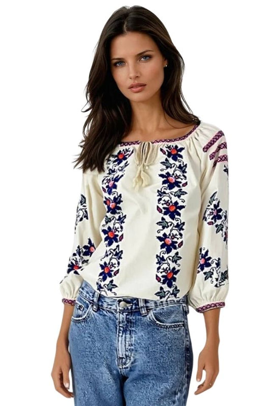 Bluza dama tip ie R256  bej/albastru