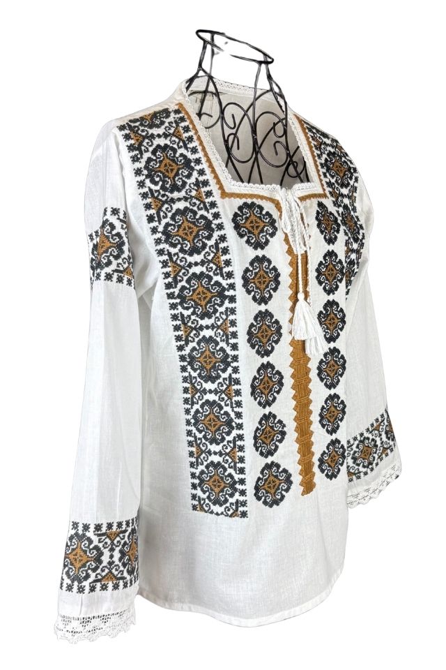 Bluza dama tip ie I26 alb/maro inchis