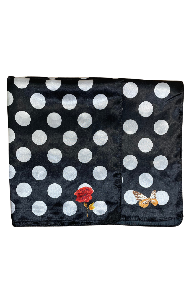 Esarfa dama cu buline, Dacali, negru/alb, 60x60 cm