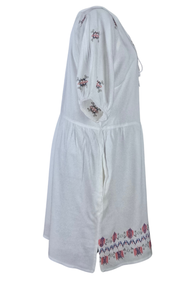 Rochie traditionala R24, alb crystal/roz