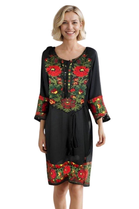 Rochie traditionala dama RL25 negru/rosu