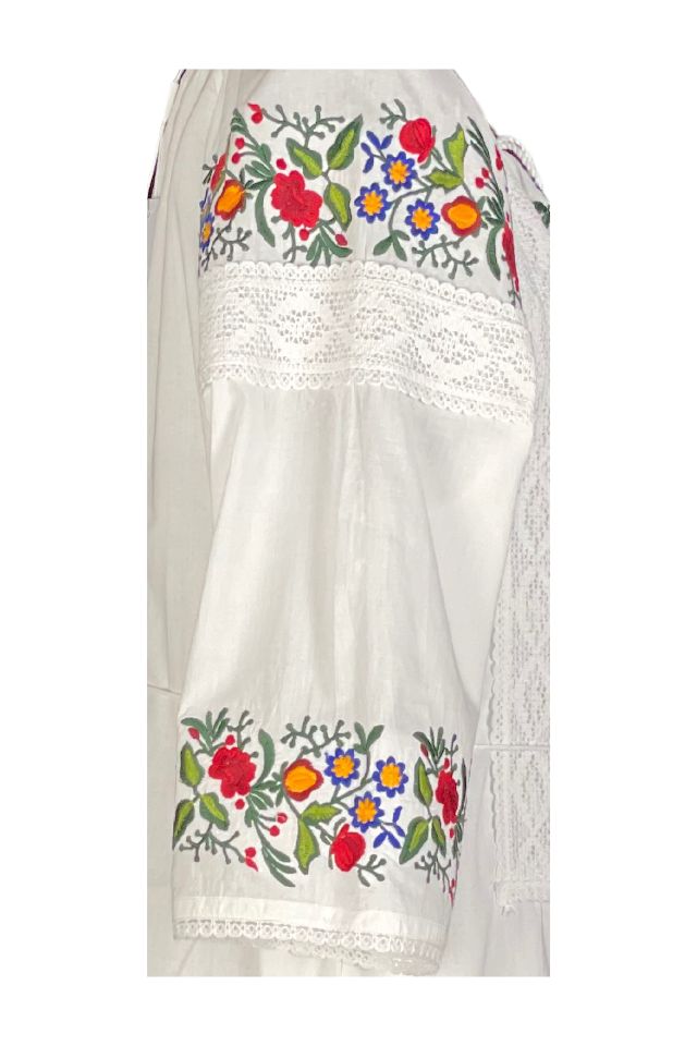 Rochie traditionala dama R24, alb/verde