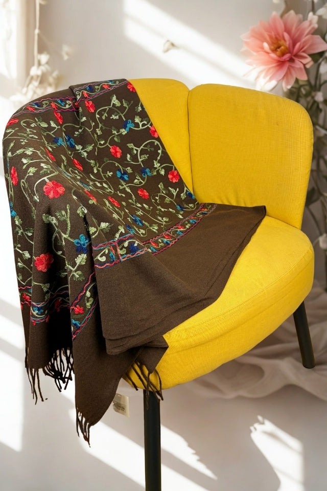 Fular dama de lux brodat colorat maro