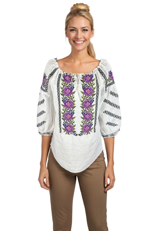 Bluza dama O25 alb/mov