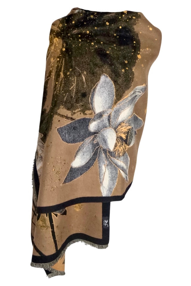 Fular dama lână de lux, maro/negru, 180x60cm