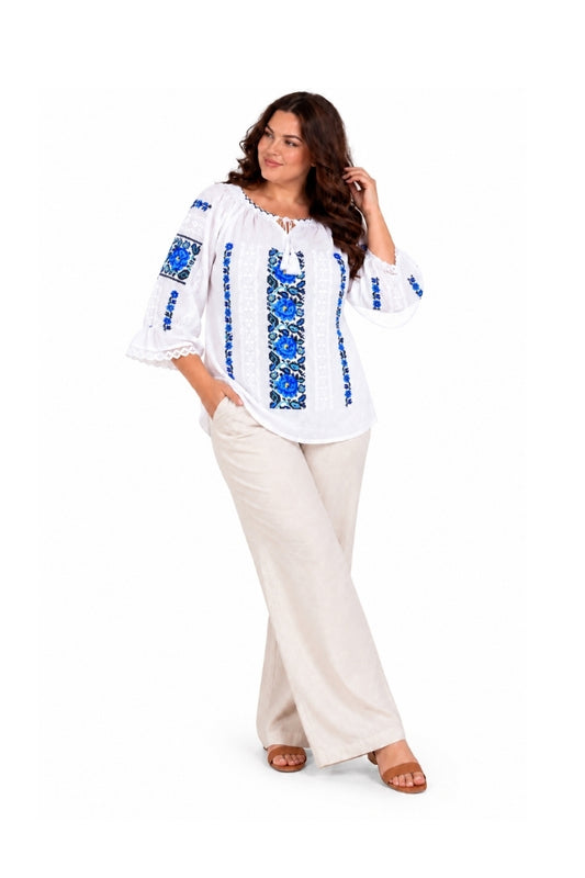 Bluza dama OG26 alb/albastru