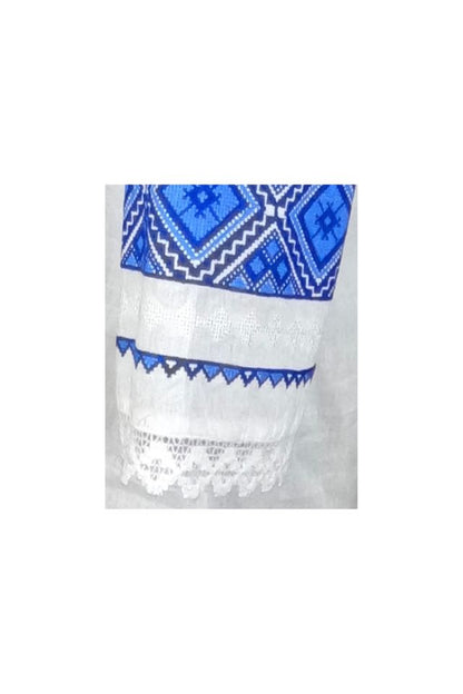 Bluza dama tip ie 024, alb neted/albastru royal