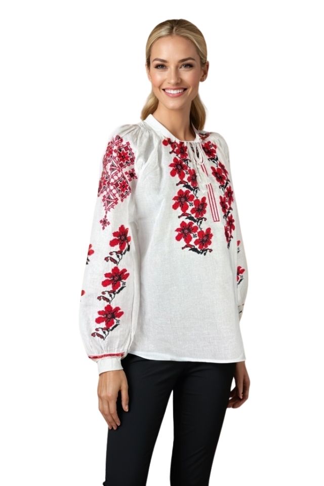 Bluza dama tip ie I26 alb/rosu