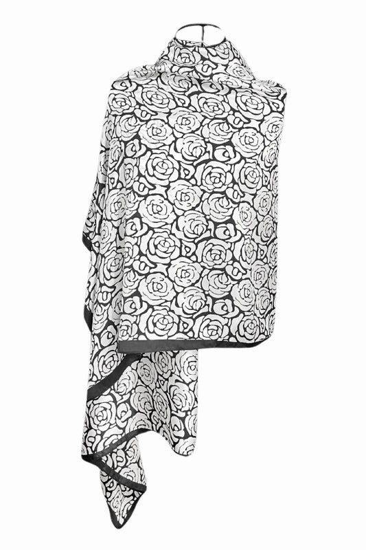 Esarfa tip sal dama 24E din matase vegetala cu atingere de matase fina, alb/negru, 180 x 82 cm