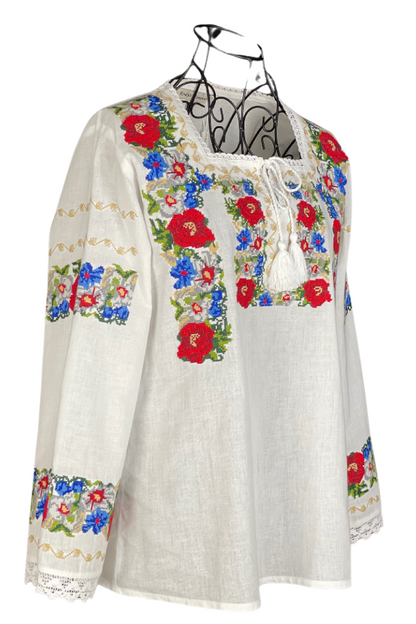 Bluza tip ie dama B23, alb cocos/gri