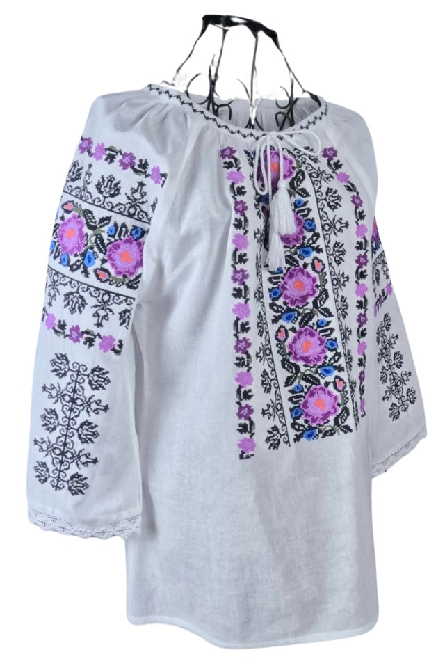 Bluza dama tip ie RD24, alb/mov
