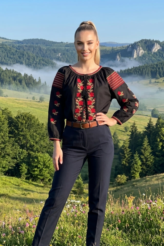 Bluza dama 2IU26 negru/rosu