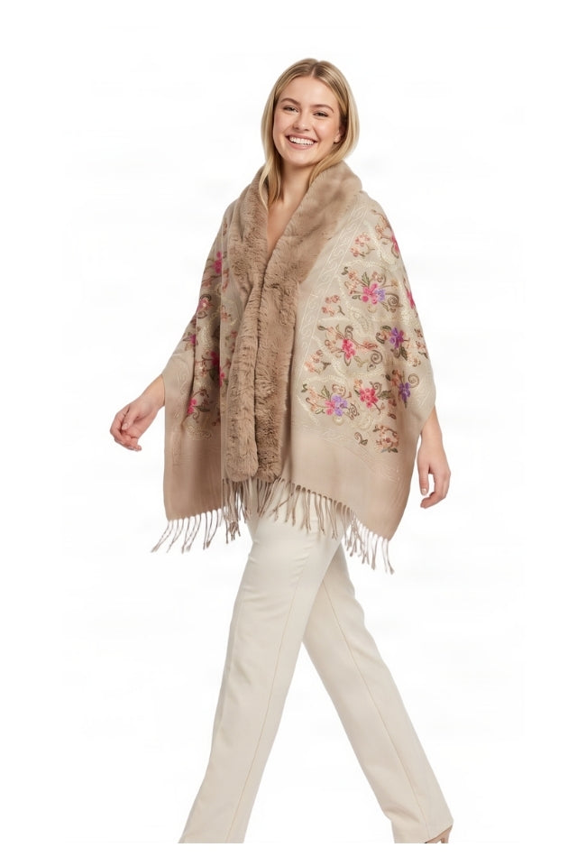 Fular dama tip poncho de lux bej