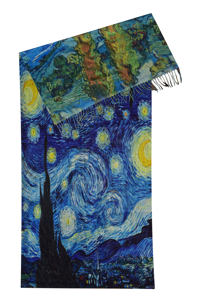 Fular tip esarfa pictata multicolor 2, casmir, 08 albastru/galben