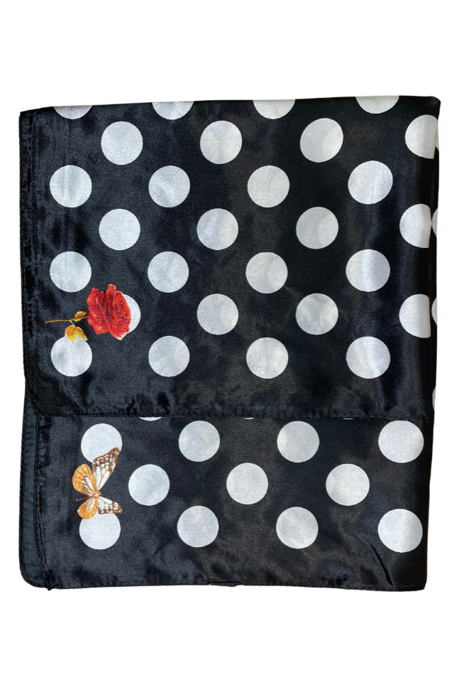 Esarfa dama cu buline, Dacali, negru/alb, 60x60 cm